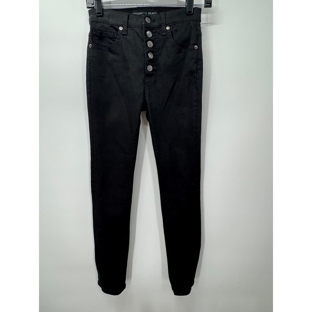 Veronica Beard Women's Debbie Skinny Jeans Coated Black High Rise‎ Button Fly 26